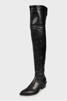 Leather over the knee boots with a beveled heel