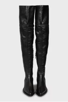 Leather over the knee boots with a beveled heel