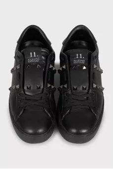 Leather sneakers with metal elements