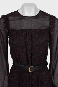 Mesh dress with belt in print