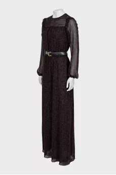 Mesh dress with belt in print