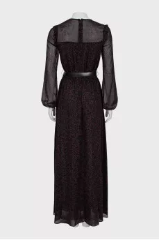 Mesh dress with belt in print