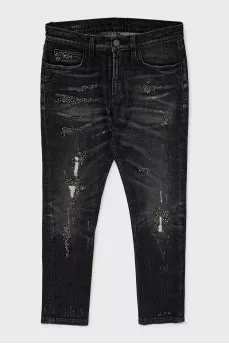 Regular fit jeans with rhinestones
