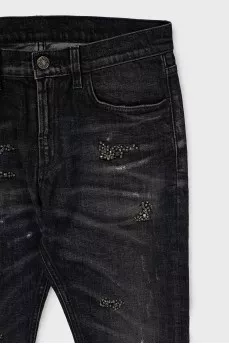 Regular fit jeans with rhinestones