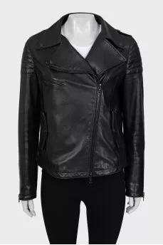 Leather jacket with zipper