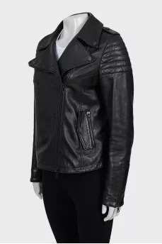 Leather jacket with zipper
