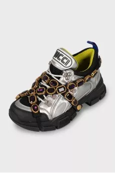 Leather sneakers decorated with crystals