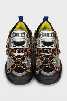 Leather sneakers decorated with crystals
