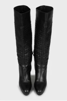 Leather boots decorated with weaving