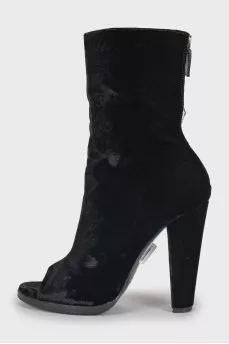Velour open toe ankle boots