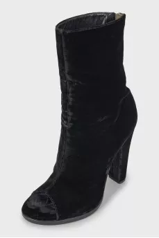Velour open toe ankle boots