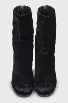 Velour open toe ankle boots
