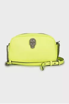 Leather bag with crystal skull