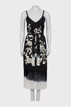 Embroidered fringe dress with tag
