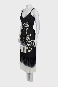 Embroidered fringe dress with tag