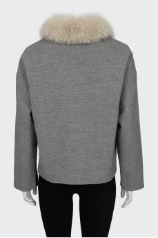 Double-breasted half-coat with removable fur