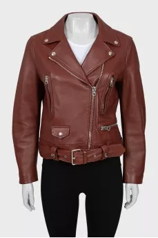 Brown leather biker jacket