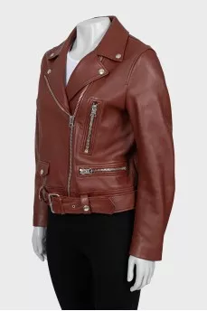 Brown leather biker jacket