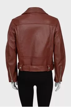 Brown leather biker jacket