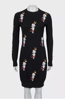 Bodycon dress in black with print