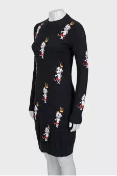 Bodycon dress in black with print