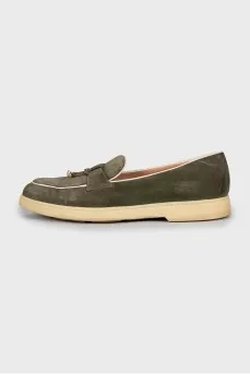 Green suede loafers
