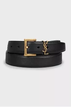 Leather belt with gold logo