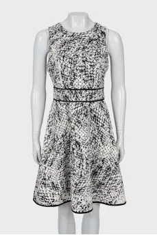 Black and white A-line dress with print