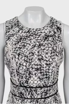 Black and white A-line dress with print