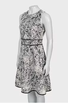 Black and white A-line dress with print