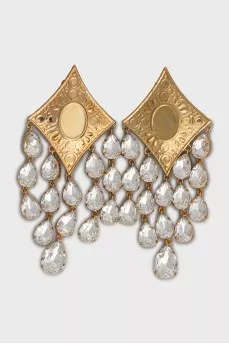 Gold clip earrings with crystals