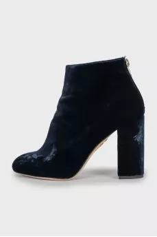 Velour ankle boots in blue