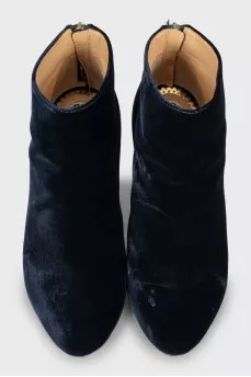 Velour ankle boots in blue