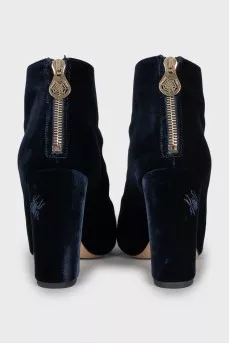 Velour ankle boots in blue