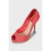 Pink suede stiletto heels