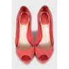 Pink suede stiletto heels
