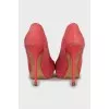 Pink suede stiletto heels
