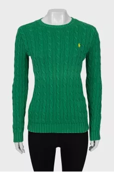 Green sweater with brand logo