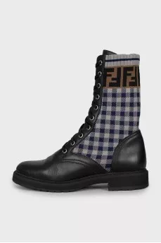 Leather boots with checkered inserts