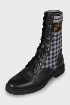 Leather boots with checkered inserts