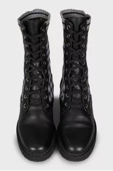 Leather boots with checkered inserts