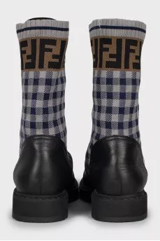 Leather boots with checkered inserts