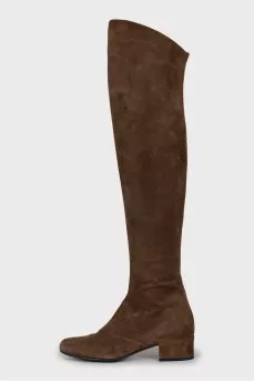 Brown suede over the knee boots