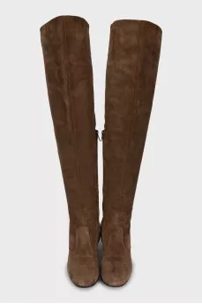Brown suede over the knee boots