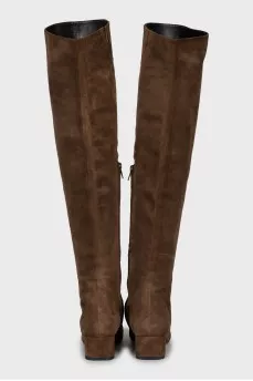 Brown suede over the knee boots