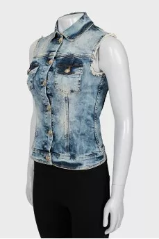 Denim vest with crystals on the back