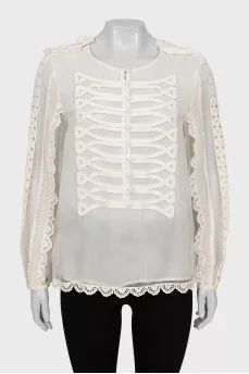 White silk blouse with fringe