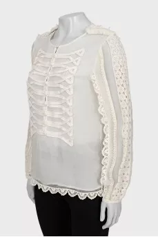 White silk blouse with fringe