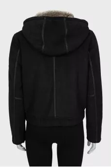 Black sheepskin coat with patch pockets