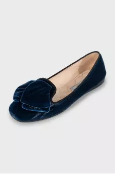 Velour ballet flats with logo